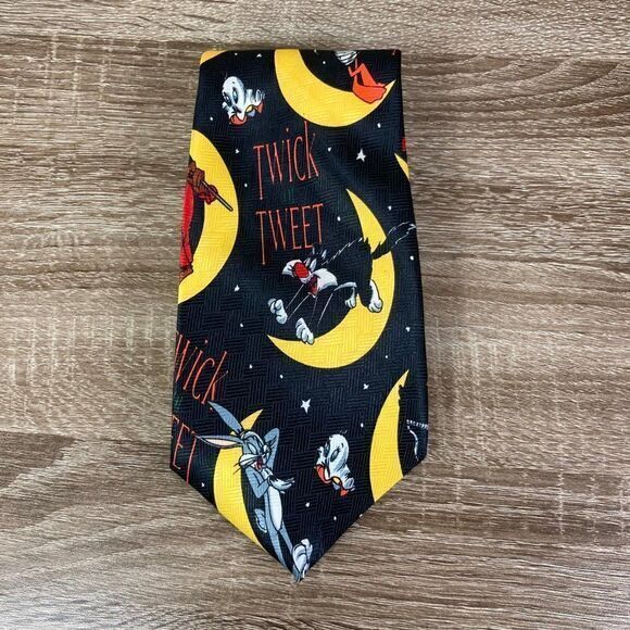 Looney Tunes Mania Vintage Tie Mens Twick or Tweet Necktie Halloween Black 90s - Picture 9 of 9